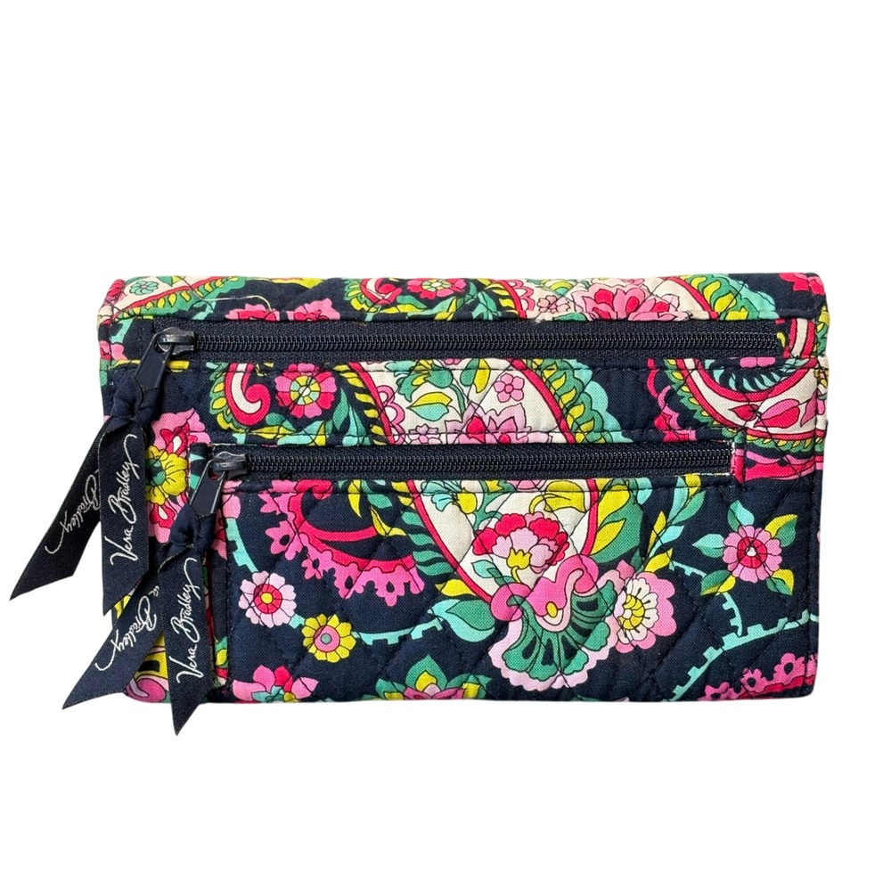 Vera Bradley Crossbody Wallet Womens OS‎ Navy Pink Good Quilted Paisley Floral - Picture 2 of 9